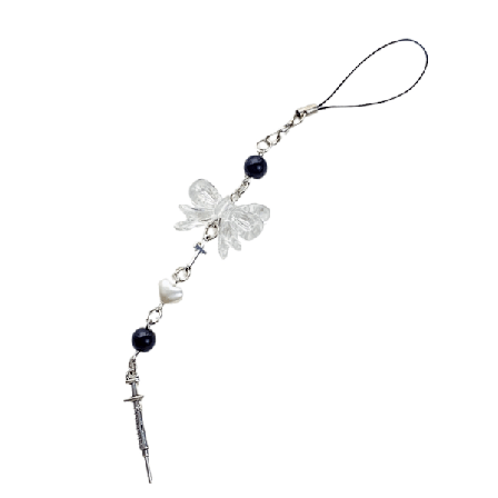 Telefon Halsband Handledsrem Svart Cross-Bow-Beads Kedja Telefon Charm Anti-lost