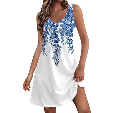Hot salg dame fritid V-hals kjole vest kjole med lomme strandkjole