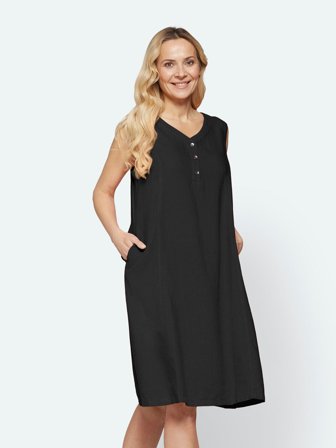 SIGNATURE - Hør Kjole - Sort - Med Lommer