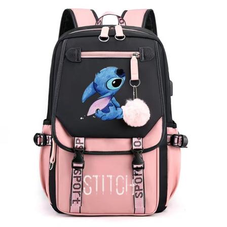Ny Lilo & Stitch USB Laddningsväska Datorväska Resväska Casual Barnskolväska Student Skolväska Svart Rosa black pink