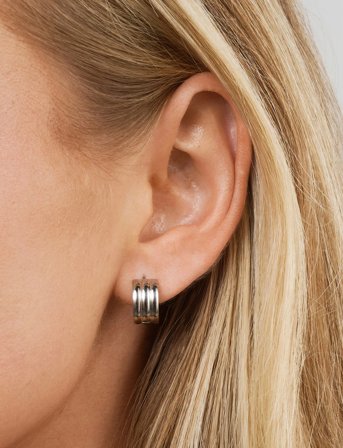 Timi of Sweden Ruby - Triple Huggie Hoop Earrings Stainless Steel - Silver - ONE SIZE