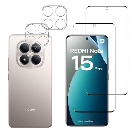 Hærdet Glas til Xiaomi Redmi Note 15 PRO 4G og Kamerabeskyttelse [Pakke 2] Beskyttelsesfilm Phonillico