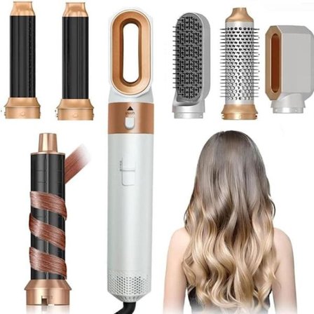 5-in-1 Air Styler / Hot Air Brush / Hair Styler with Ionic Function – Hair Dryer, Curling Iron, Volumizing Brush & Flat Brush in One