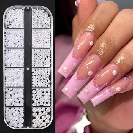 Multi Størrelser Runde og Halvrunde Perler 3D Negle Charms, Hvide Flatback Perler Negle Smykker til Kvinder Piger Manicure Negle Tilbehør DIY Håndværk