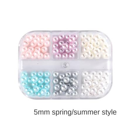 Negledekorationer til Nail Art Halvcirkel Fuld Cirkel Farverig Perle Aurora 6-grid Pearl-PR03 12g