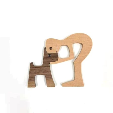 Mies ja koira -figuurit kodin sisustukseen, puuta