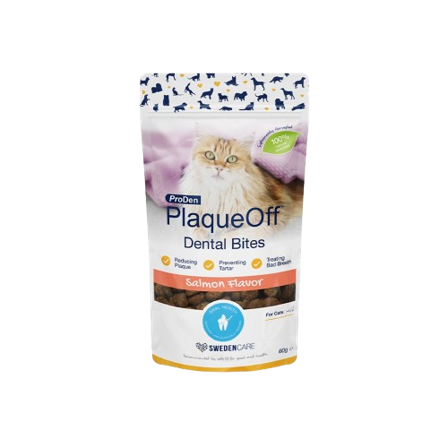 Swedencare - ProDen PlaqueOff Dental Bites Cat Salmon 60 g - Katt - Kattegodteri & kattegress - Tannvennlig Dentalgodbit - ZOO.no