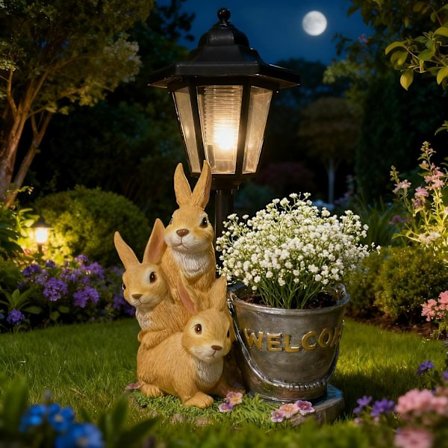 Solar Kanin Hagefigur med Plantekasse & Lys - Utendørs Dekor for Plen, Terrasse, Balkong - Unik Gave til Kvinner & Innflytningsfest