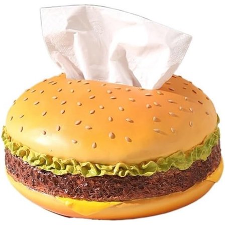 ING Søt Hamburgerformet Tissuboksdeksel, Egnet for Soverom, Kontor og Bil, Tissuboksarrangør, Hamburgerfigur, 2-pakning (Rund og Firkantet)