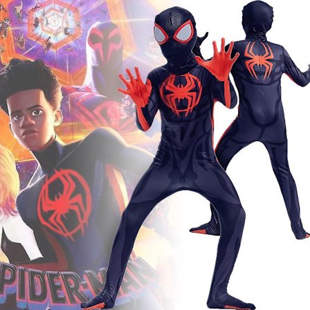 Spider-man Across The Spider-vers Cosplay-kostym för barn, Spiderman Miles Morales Jumpsuit Halloween-fest-kostym