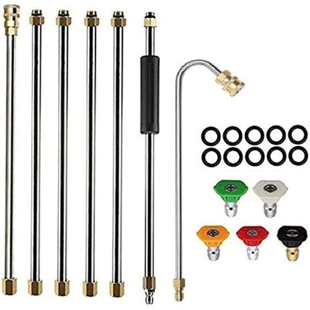 DGZ trycktvättsförlängningsstavset, rännrengöringsverktyg med 5 munstycksspetsar, 10 läckagesäkra ringar, 4000 PSI, för högtryckstvätt