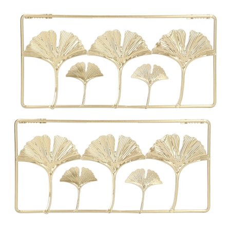 2 st Guld metall blad väggdekor 3D modern enkel klar textur metall blad hängande dekoration med ram för hemmakontor