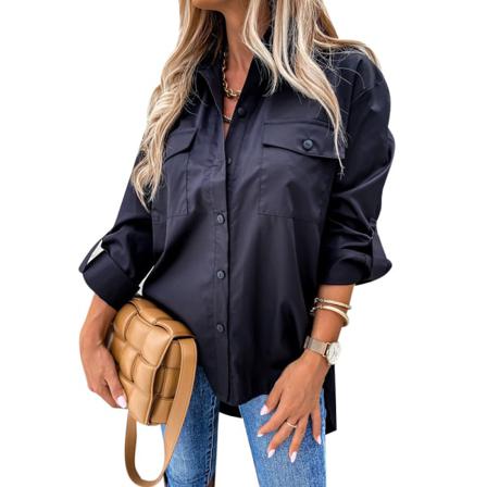 Damskjortor Vår Vit Svart Lös Oversized Lady Långärmad