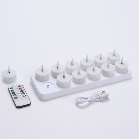 12 kpl ladattavia LED-tuikkuja ilman liekkiä – kaukosäätimellä ja ajastimella, paristokäyttöiset valot Halloweeniin ja juhlakoristeluun