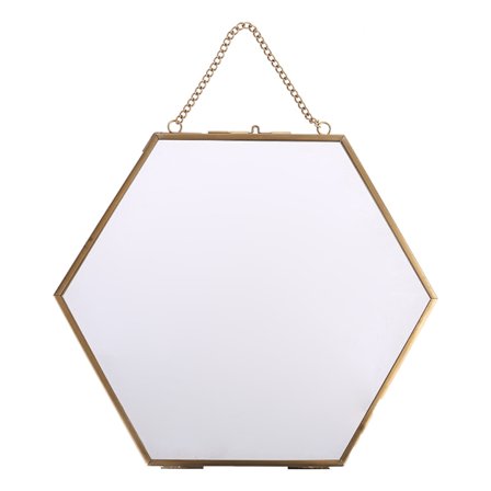 Hexagon Flydende Hængende Fotoramme Metal Glas Portræt Billede Planteprøve Display Holder Dobbeltsidet boligdekoration