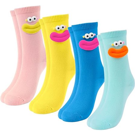 4 pakke myke, søte og morsomme sokker for kvinner, koselige morsomme crew-sokker og