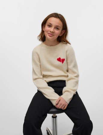 Vero Moda Girl Vmbam Ls O-Neck Pullover Boo Ent Girl - Cream - 158/164