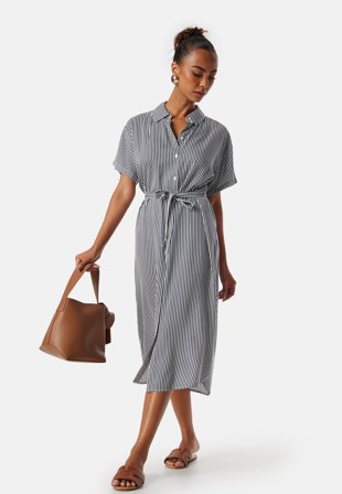 VERO MODA Bumby SS Calf Shirt Dress Snow White Stripes:I Klær