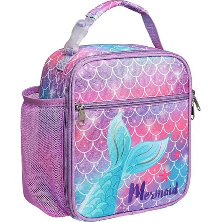 Madkasse til piger, isoleret madkasse til børn, bærbar køletaske til skole, med flaskeholder, vandafvisende foring, pink enhjørning