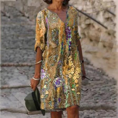Kvinnor Halv Ärm Summer Beach Sundress V-ringad Miniklänning