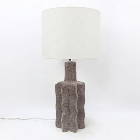 Keramisk bordlampe, grå fod, hvid hørskærm