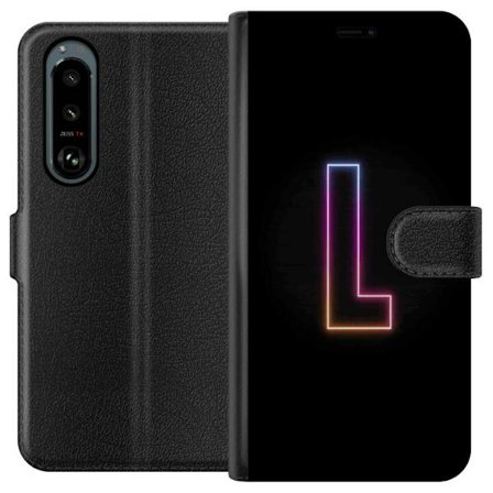 Kompatibelt Lommeboketui til Sony Sony Xperia 5 III Minimalistisk neonbokstav L i mykt fargeskiftende lys mot svart bakgrunn med ren grafisk estetikk
