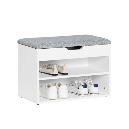 SoBuy Vit Trä 2-Vånings Skobänk Förvaringsskåp med Klädd Sits FSR25-HG-XY140