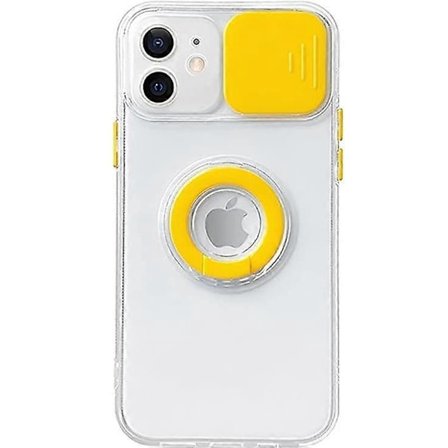 Candyfargede Ringholder Glideobjektiv Kamerabeskyttelse Klar Myk iPhone-etui gul, iPhone 12 Pro )