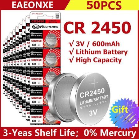 CR2450 3V litiumparisto CR 2450 DL2450 BR2450 LM2450 KCR5029 leluauton avaimelle kaukosäädinkello LED-valopainike kolikkokenno
