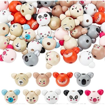 54 kpl 9 värin Karhunpää Puuhelmet 26x21mm Eläin Puuhelmet Eurooppalaiset Helmet Karhun Kasvo Puiset Pyöreät Välihelmet 5mm Reiällä Puuhelmi 