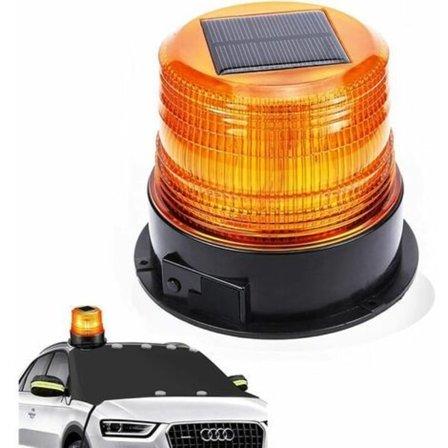 Varningsljus 12V LED roterande varningsljus magnet blixtljus för bil lastbil trådlös superljus (sol/USB varningsljus) [Energiklass A]