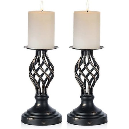 Sorte Søjle Lysestager: Vintage Lysestager til Søjlelys, Metal Lysestage Jule Påske Boligindretning, 2 Stykker (22cm)