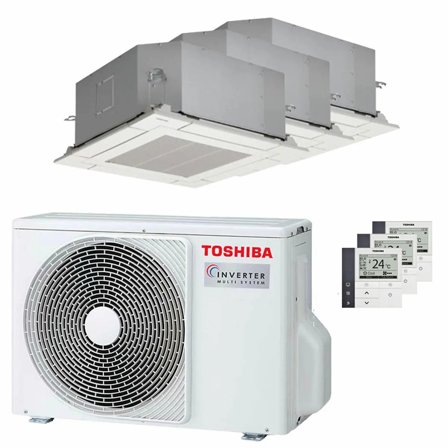 Condizionatore Toshiba Cassetta compatta U2 a 4 vie trial split 9000+9000+9000 BTU inverter A+++ unità esterna 5.2 kW
