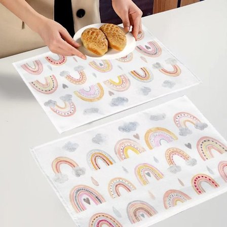 Rainbow Cartoon Animal Placemats For Dinner Table Decoration Accessories Linen Fabric Table Mat 30X40CM For Children Gift