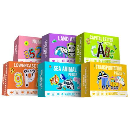 6 st Magnetiska Pusselset för Barn – Alfabet Djur Pedagogiska Magnetiska Leksaker