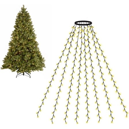 Joulukuusen valot, lumoava vesiputouskärki 200 LEDillä, sisä- ja ulkokoristeluun, tummanvihreät kuparijohdot, IP44 vedenpitävä