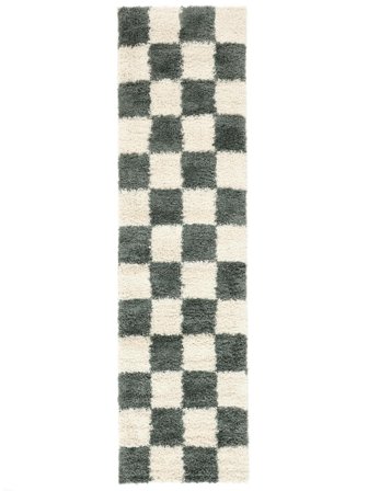 Shaggy Rug Checkered Chessie Green/Off White Runner Small Oeko-Tex