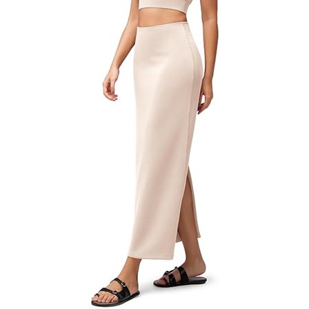 Ledig mjuk maxikjol för damer, hög midja med slits baktill, lediga långa pennkjolar