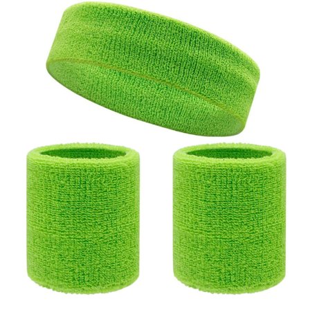 Sportshodebånd og armbåndsett, frottéstoff i bomull, egnet for sport og fitness (3-delt sett) Grønn
