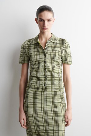 COS Women's Checked Cotton Jacquard Shirt in Green