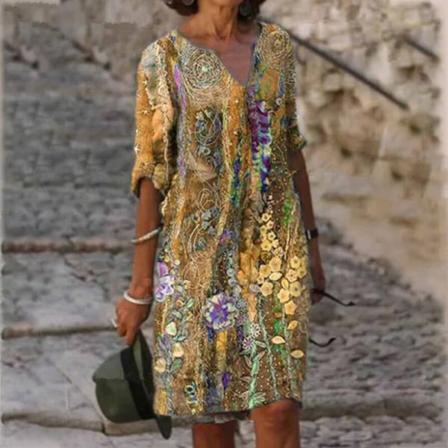 Kvinnor Halv Ärm Summer Beach Sundress V-ringad Miniklänning