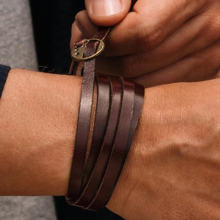 Bracelet torsadé marron en cuir de longueur ajustable pour hommes - Bracelets en cuir - pour Hommes - Collin Rowe