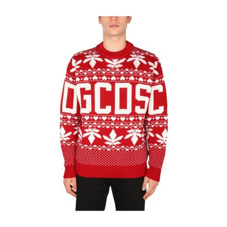 Gcds Christmas Sweater With Logo Rød, Herre
