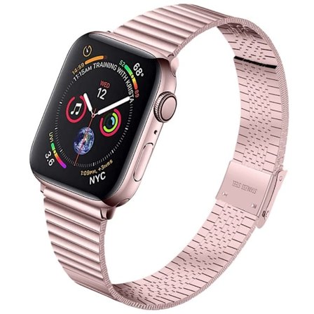 Apple Watch (45 mm) klockarmband med dubbelt spänne i rostfritt stål - Rosa Ros