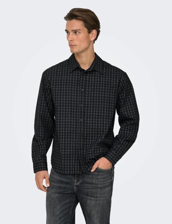 ONLY & SONS Onsbali Poplin Checked Rlx Fit L/S Shirt - Black - XL