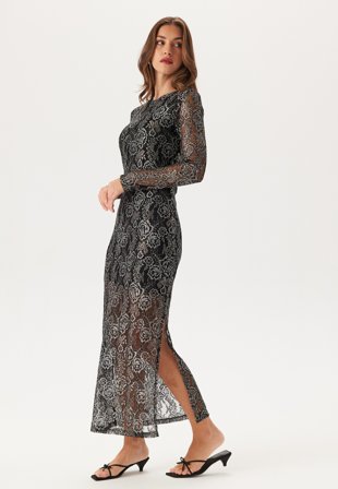 YAS polima Ls Long Lace Dress Black Detail:SILVER Tøj