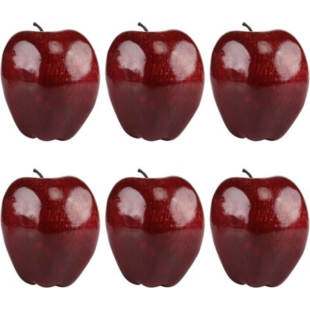 6 stk kunstige røde epler falsk frukt hus kjøkkenfestdekorasjon, kunstige store røde epler, 7,5*8,5 cm