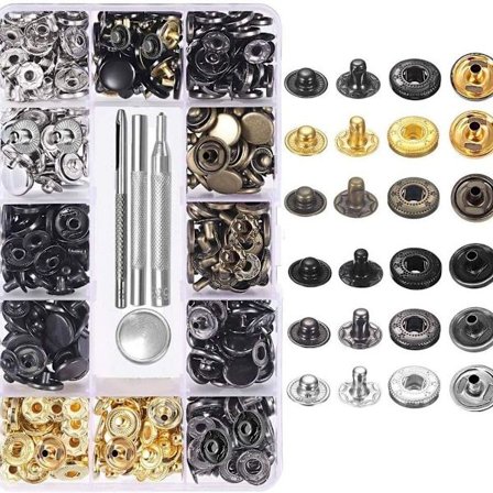 120 Set Lær Trykknappsett 6 Farge Metall Trykknapper med 4PCS