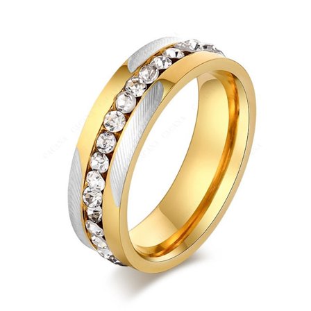 Rostfritt stål ring guldpläterad CZ