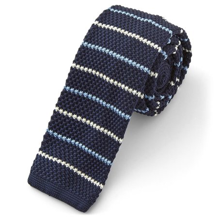 Corbata de punto azul marino a rayas para hombres - Corbatas estrechas